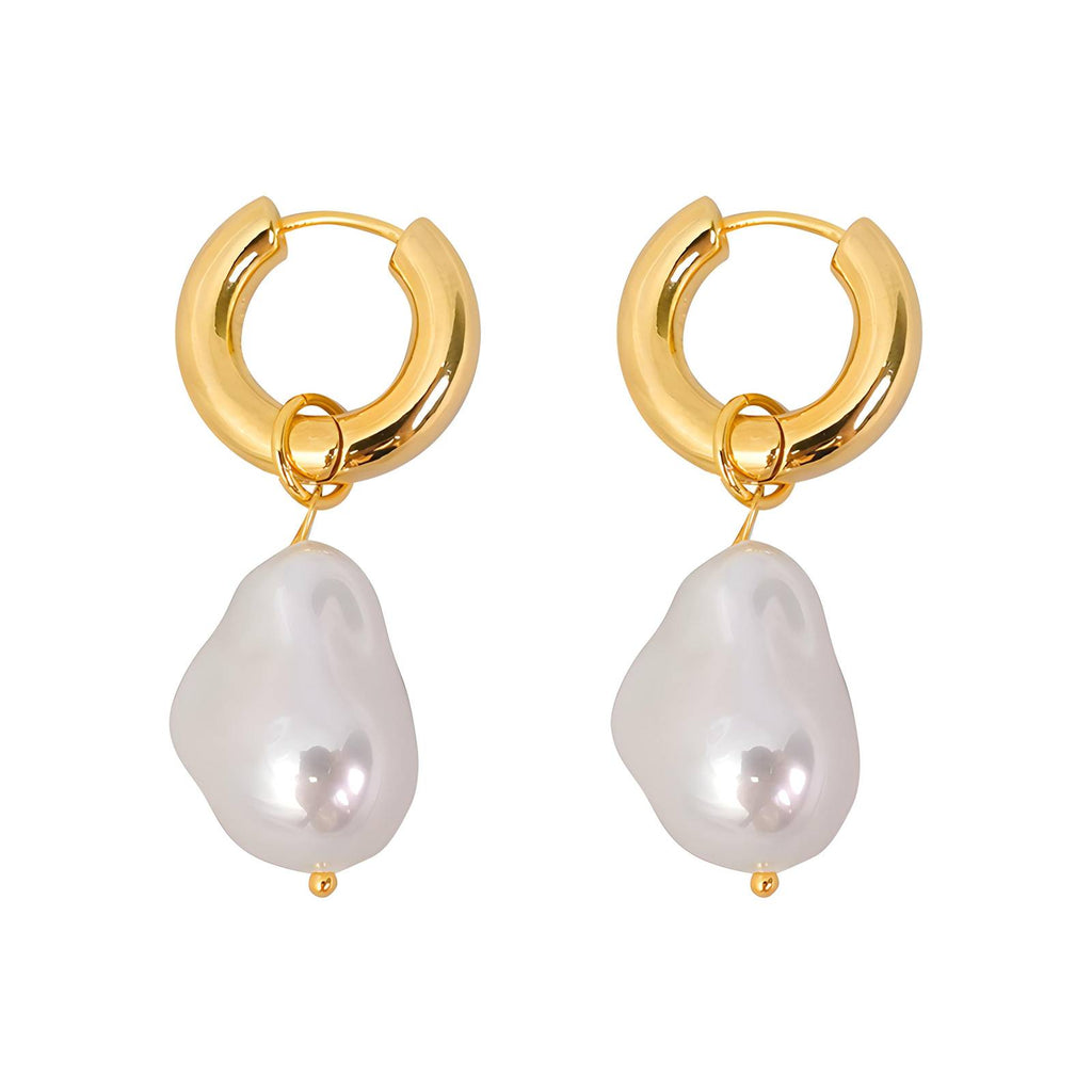Baroque Pearls Earrings, 18K Gold Plated Steel