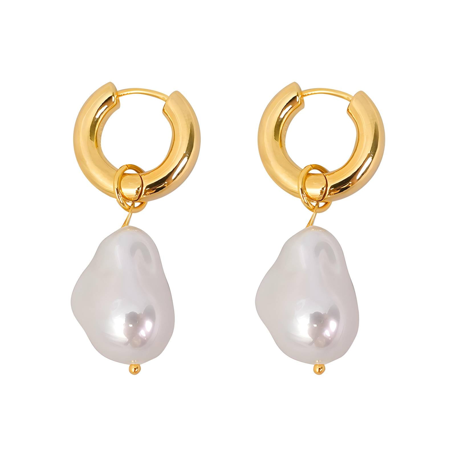 Baroque Pearls Earrings, 18K Gold Plated Steel
