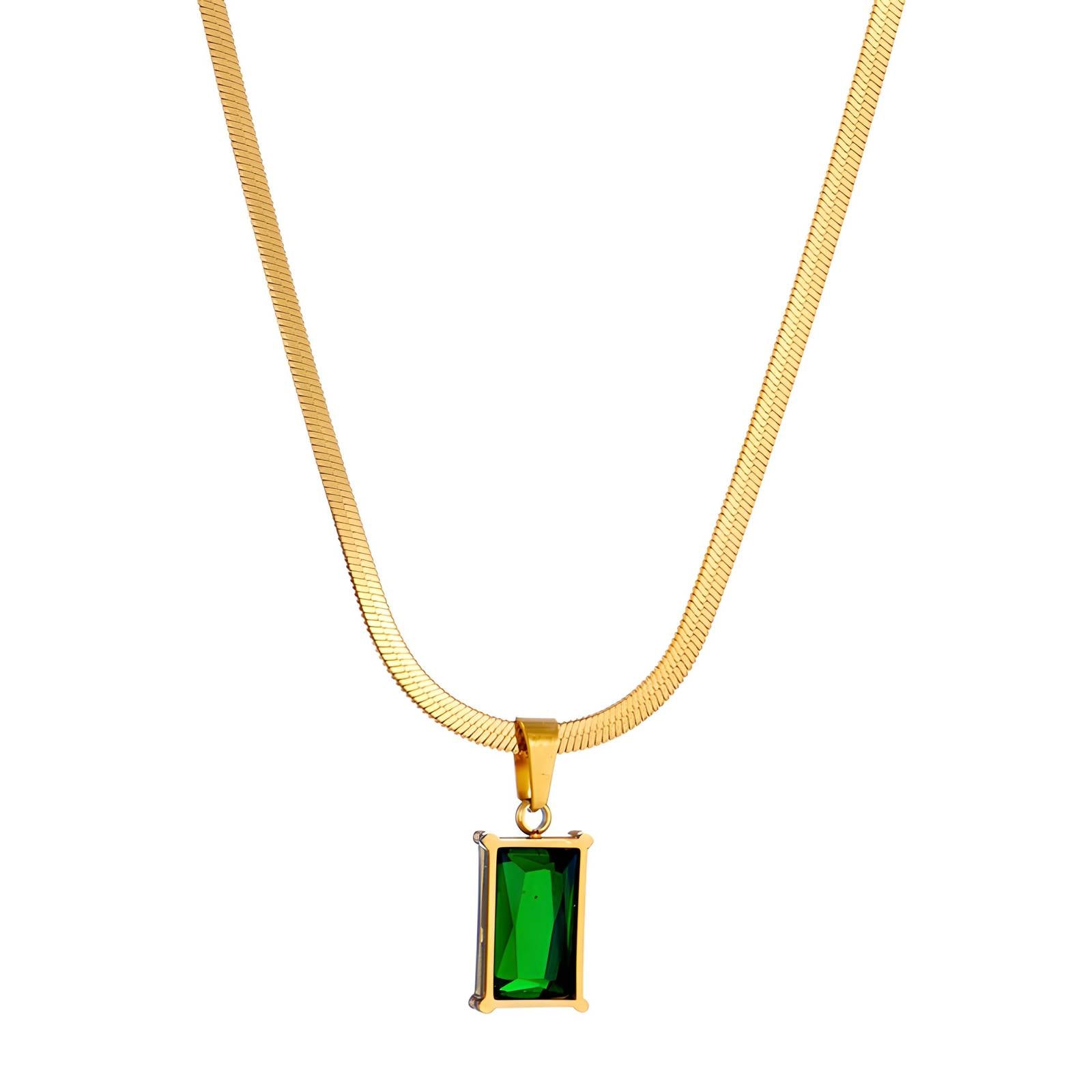 Emerald Echo Necklace, 18K Gold Plated Steel