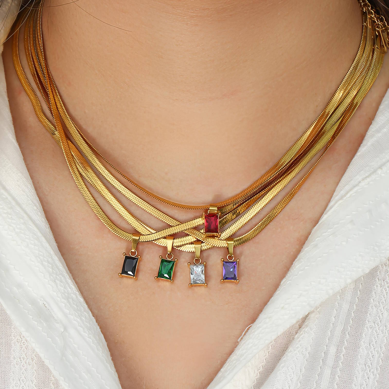 Emerald Echo Necklace, 18K Gold Plated Steel