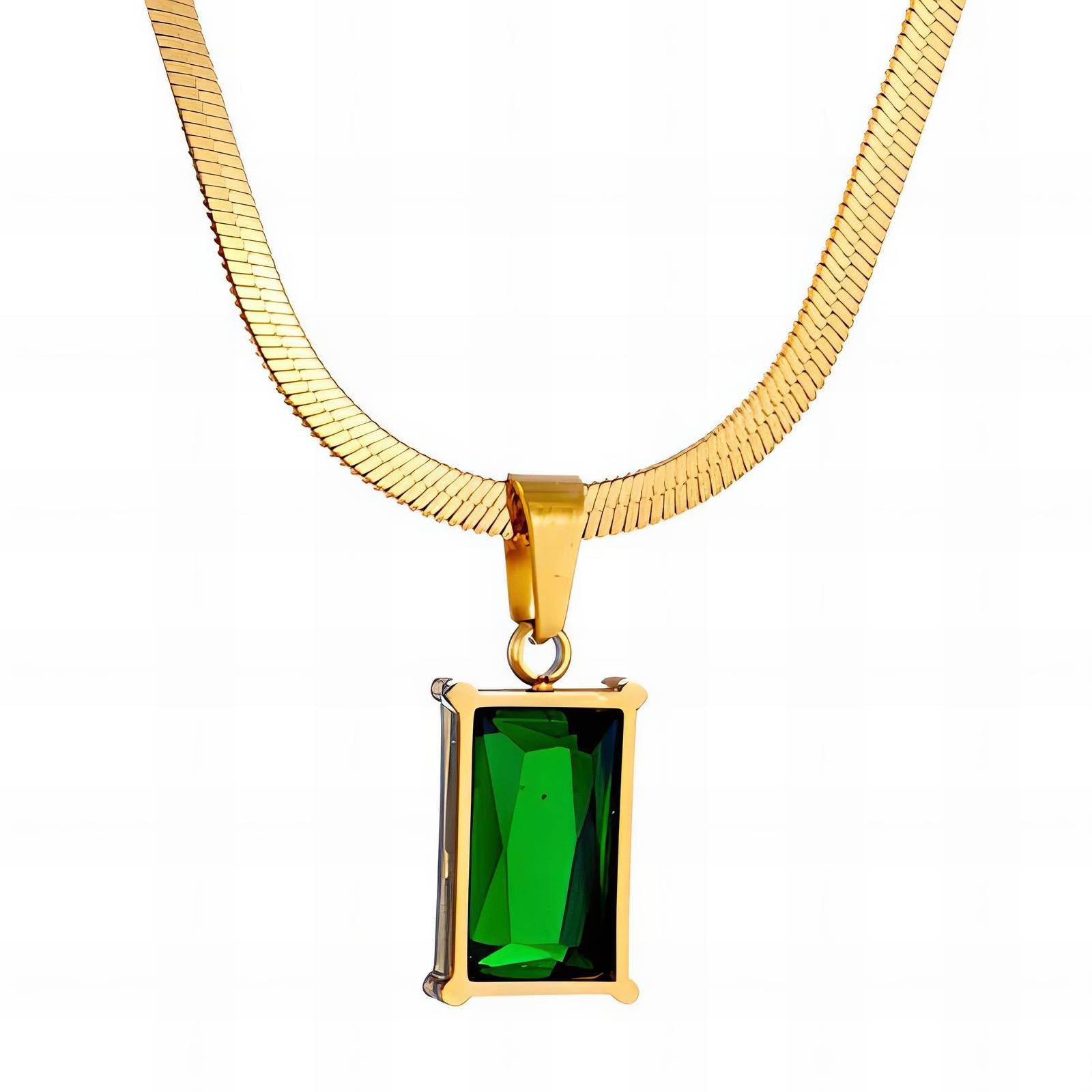 Emerald Echo Necklace, 18K Gold Plated Steel