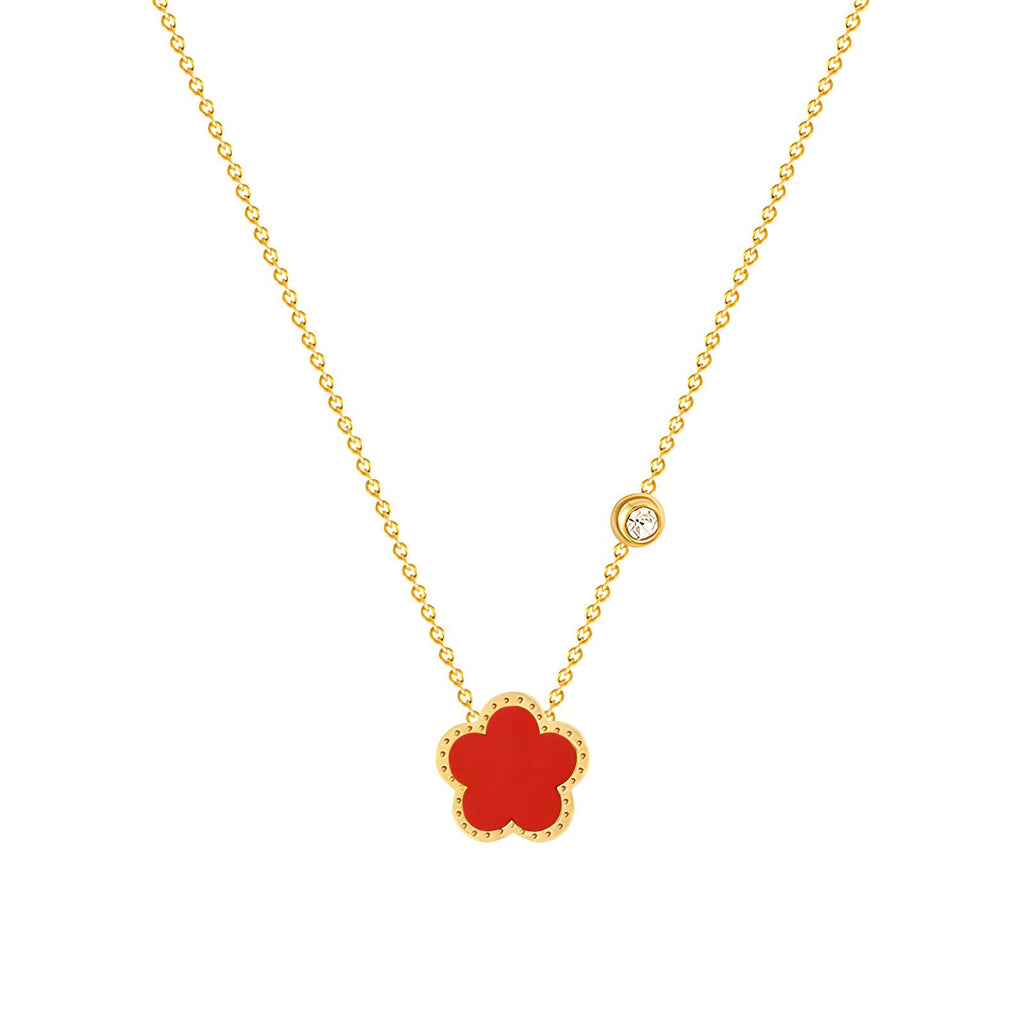 Red Dazzled Belle Necklace, 18K Gold Plated Steel