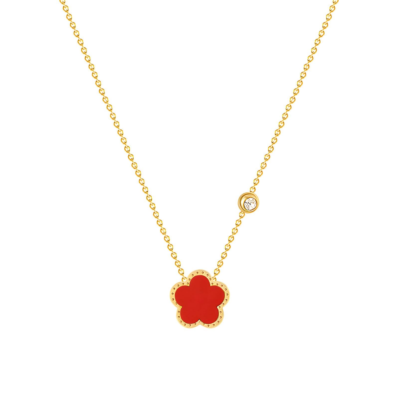 Red Dazzled Belle Necklace, 18K Gold Plated Steel