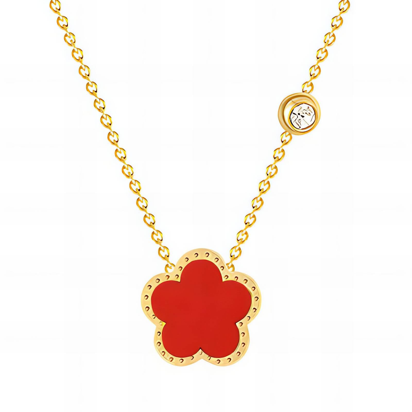 Red Dazzled Belle Necklace, 18K Gold Plated Steel