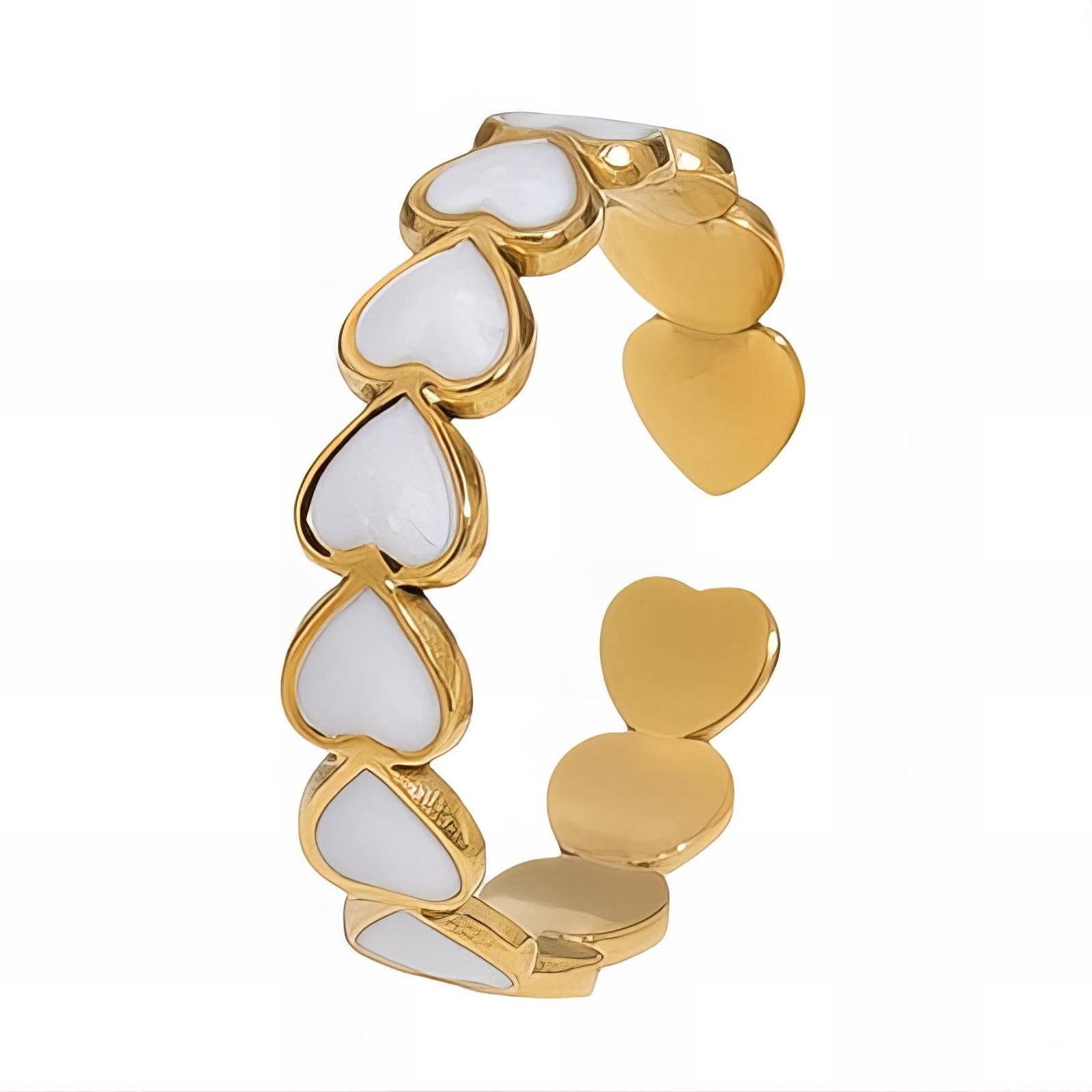Opaline Hearts Ring, 18K Gold Plated Steel