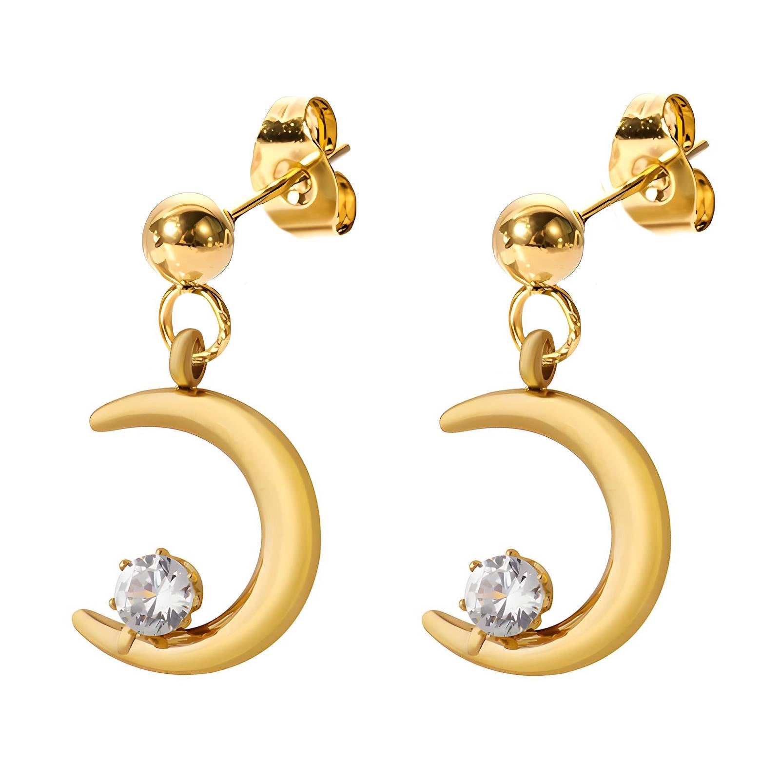 Golden Moon Earrings, 18K Gold Plated Steel