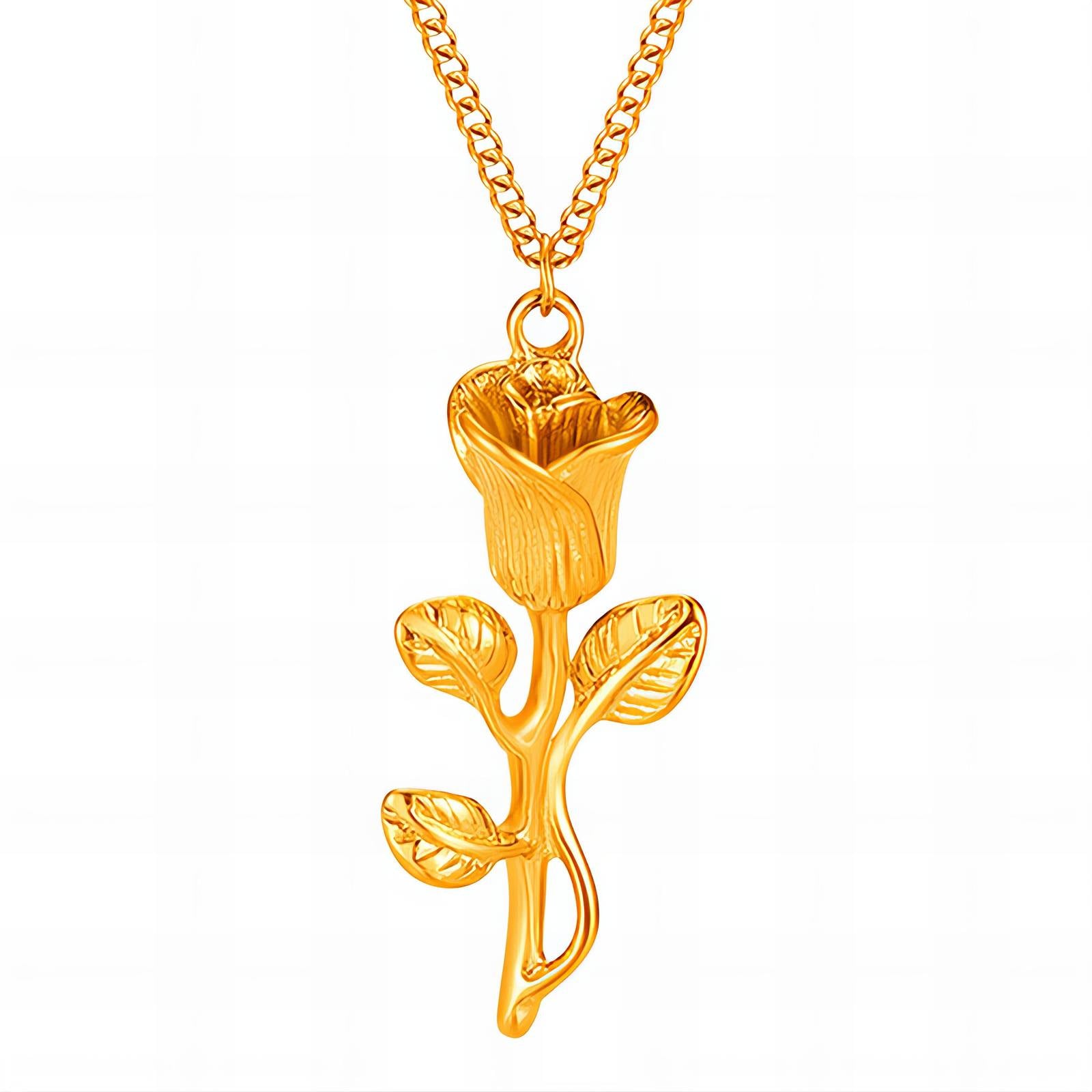 Golden Rose Necklace, 18K Gold Plated Steel