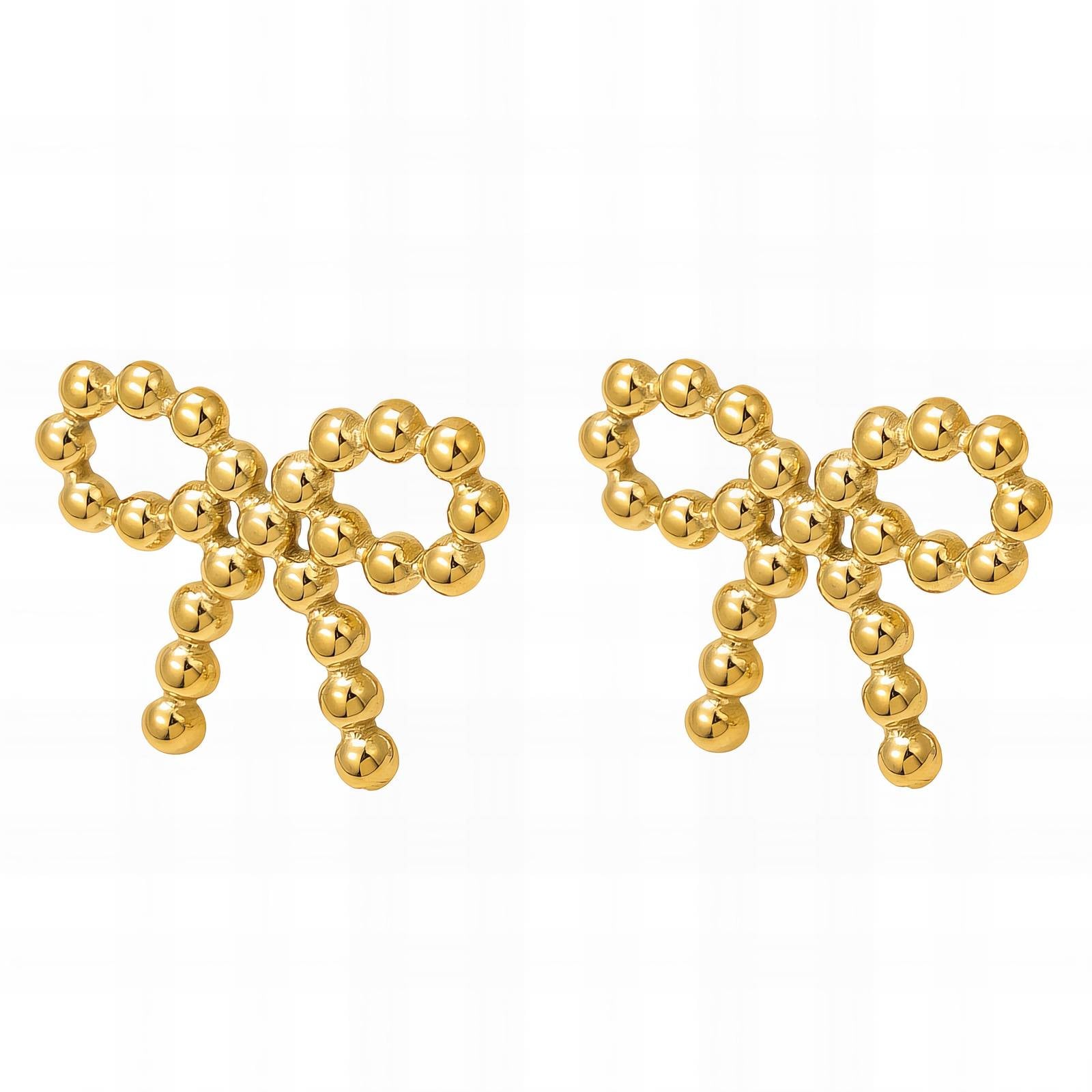 Beaded Bow Earrings, 18K Gold Plated Steel