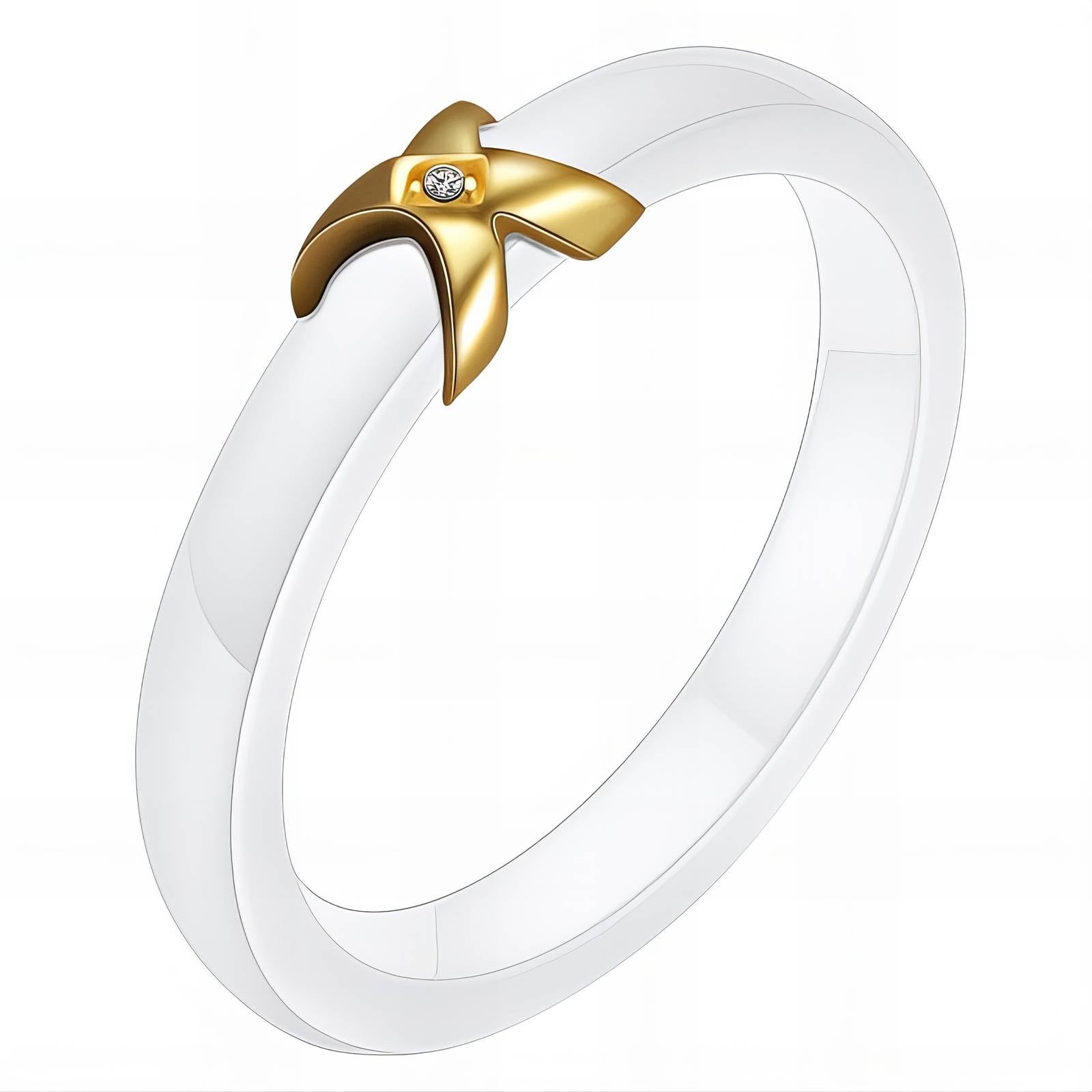 White Elegance Ring, 18K Gold Plated Steel