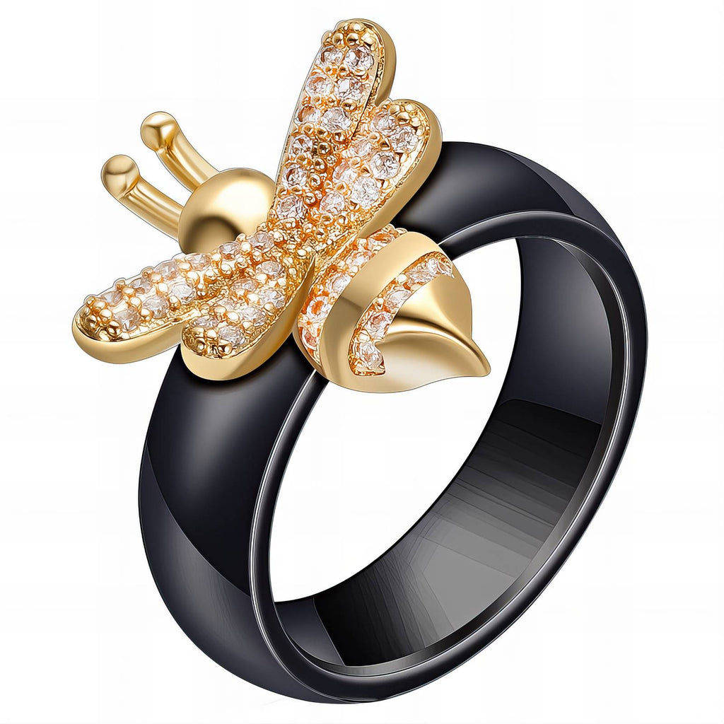 Night Wings Ring, 18K Gold Plated Steel