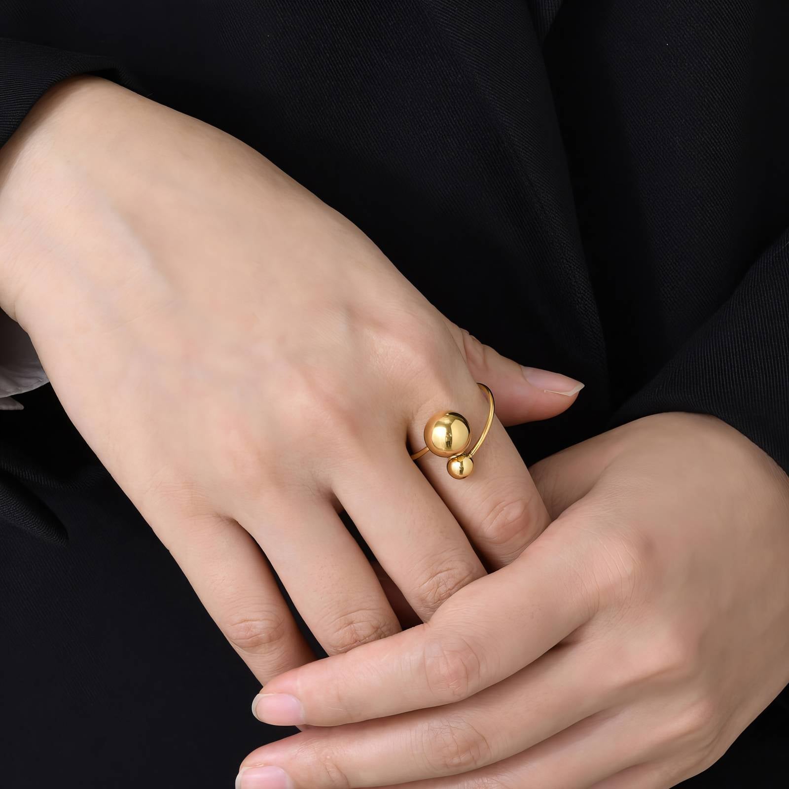 Bubbly Beads Ring, 18K Gold Plated Steel