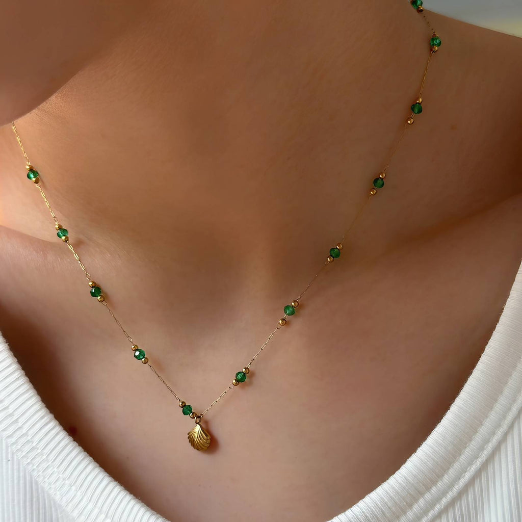 Emerald Tide Necklace, 18K Gold Plated Steel
