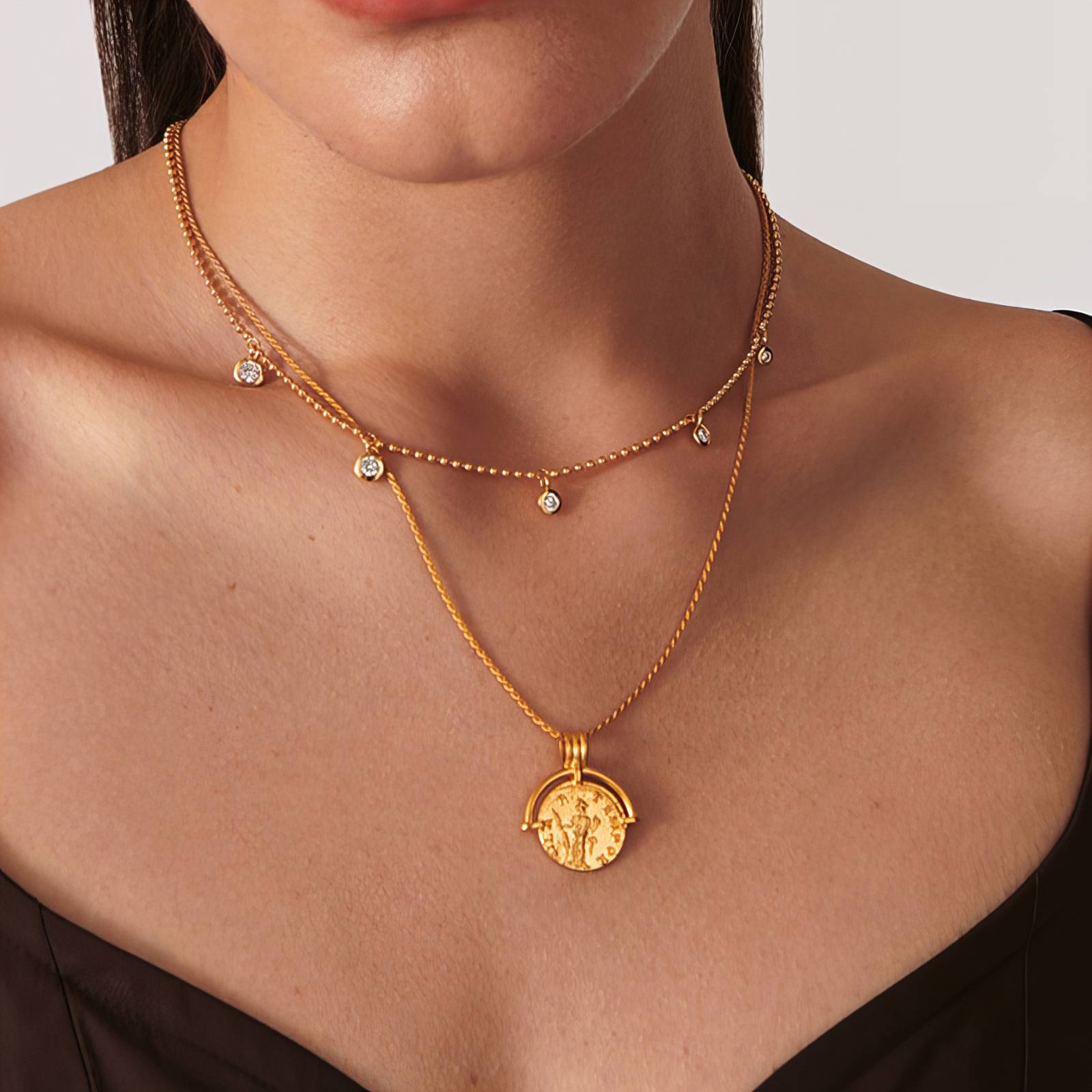 Gleam Gems Necklace, 18K Gold Plated Steel