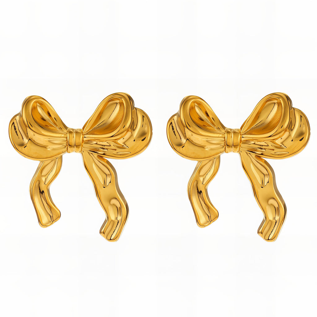Golden Bow Earrings, 18K Gold Plated Steel