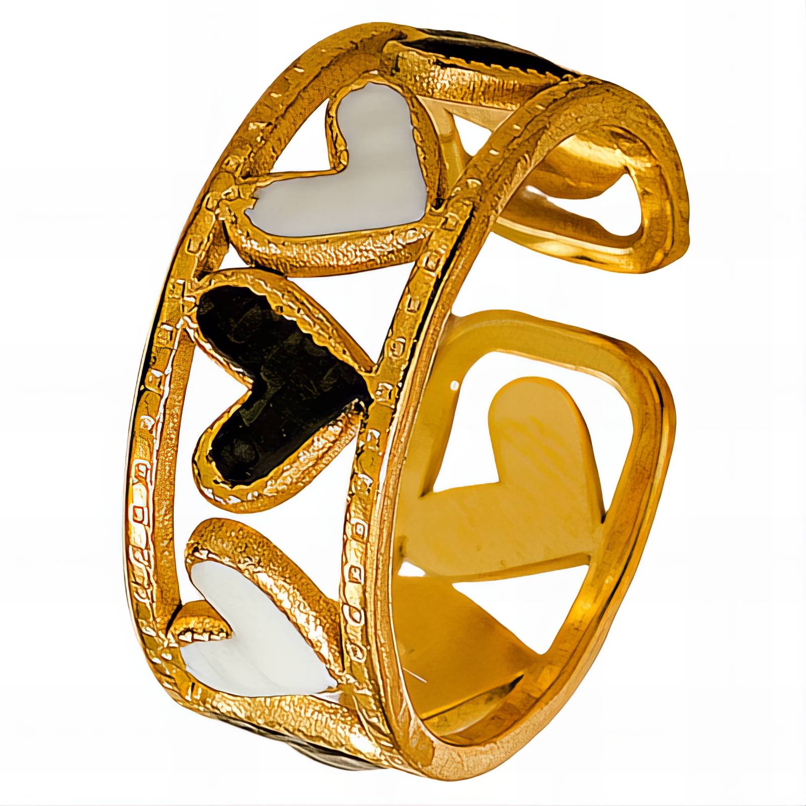 Hearts in Contrast Ring, 18K Gold Plated Steel