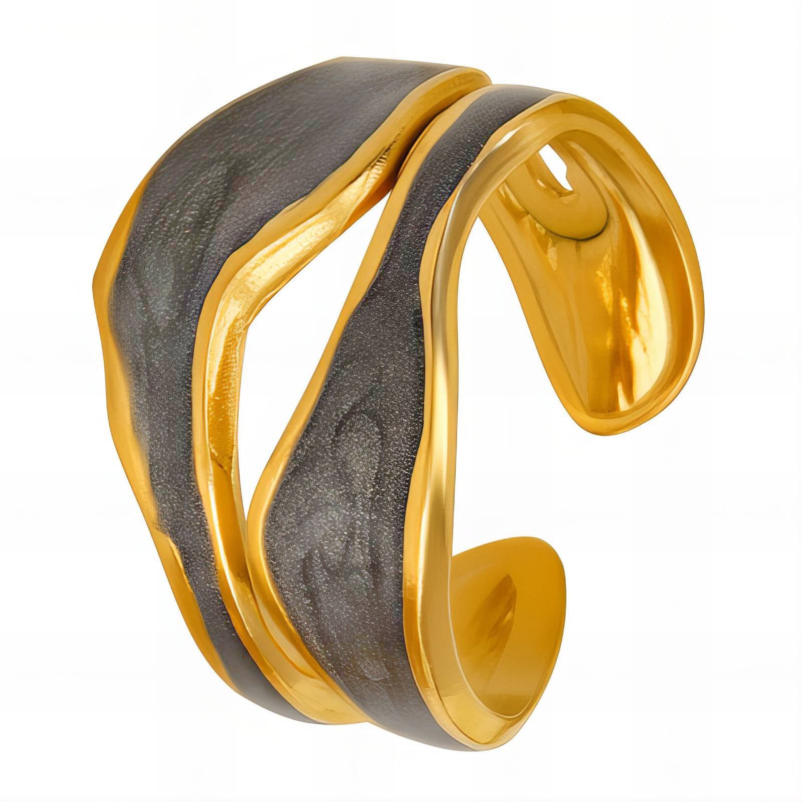 Urban Midnight Pearl Ring, 18K Gold Plated Steel