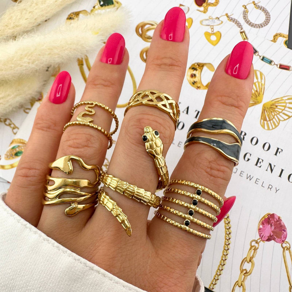 Urban Midnight Pearl Ring, 18K Gold Plated Steel