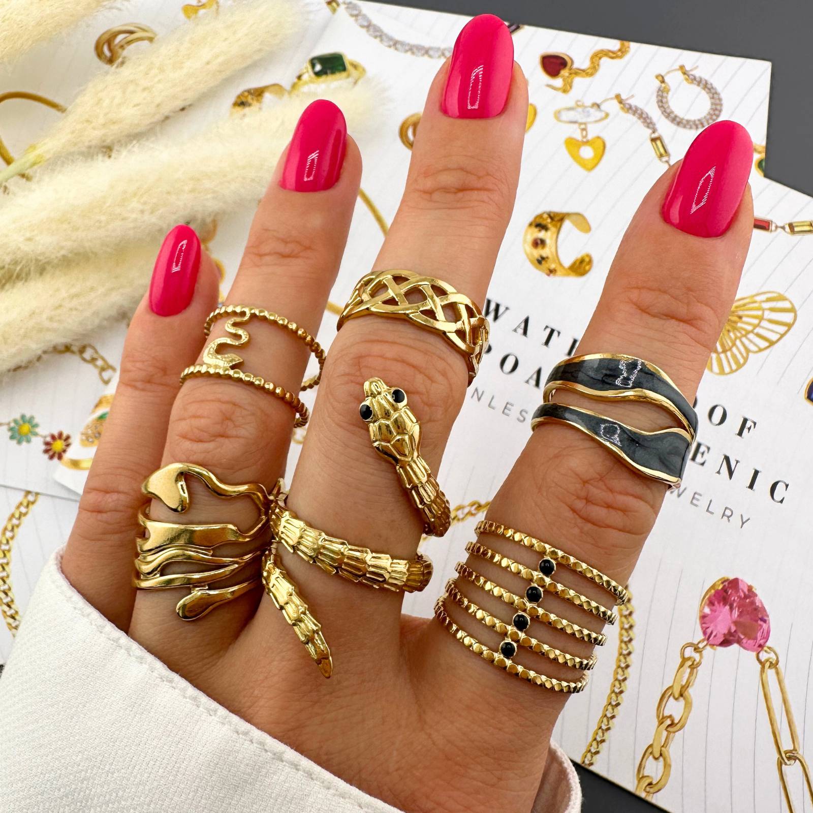 Urban Midnight Pearl Ring, 18K Gold Plated Steel