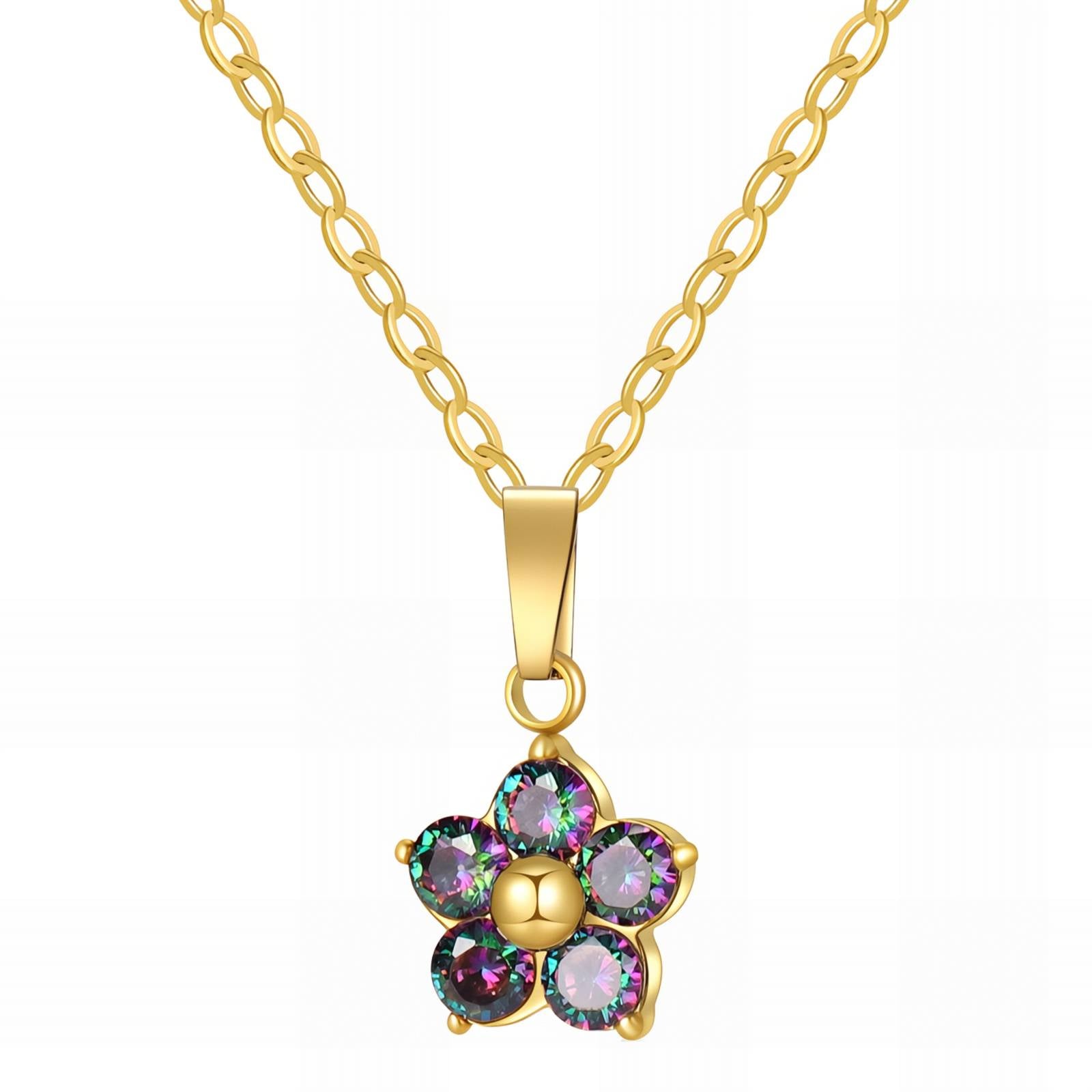 Iridescent Shine Necklace, 18K Gold Plated Steel