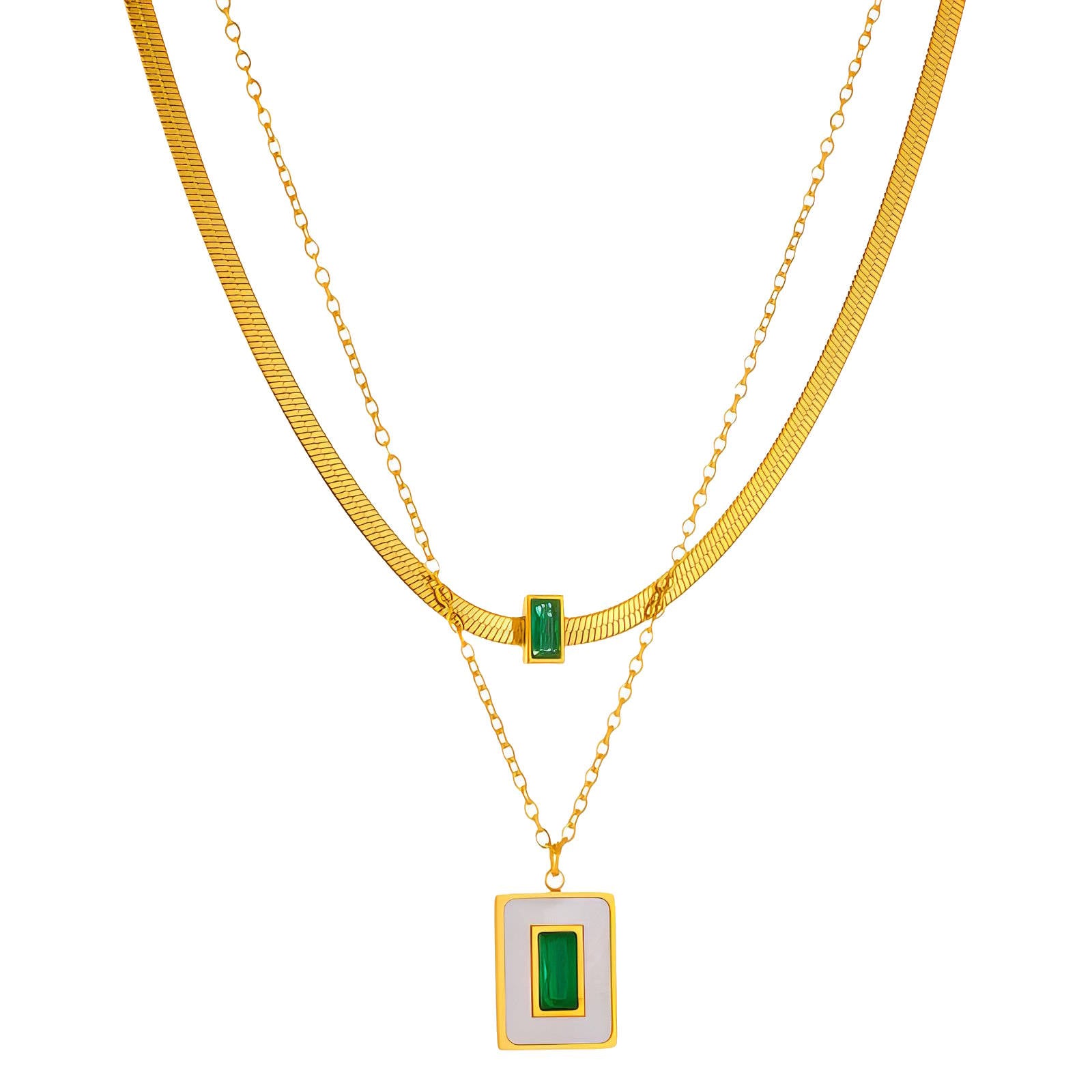 Emerald Due Necklace, 18K Gold Plated Steel