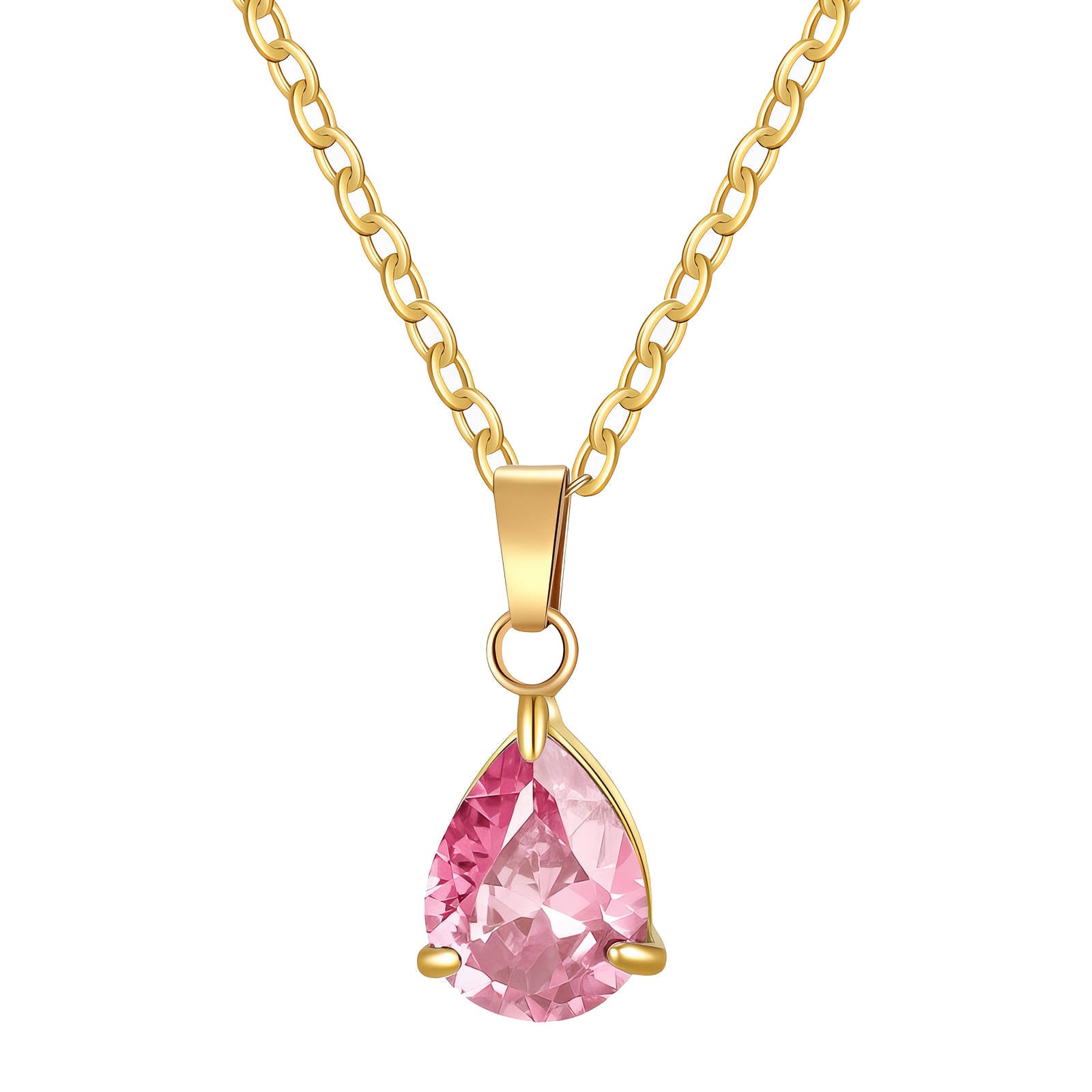Pink Spark Teardrop Necklace, 18K Gold Plated Steel
