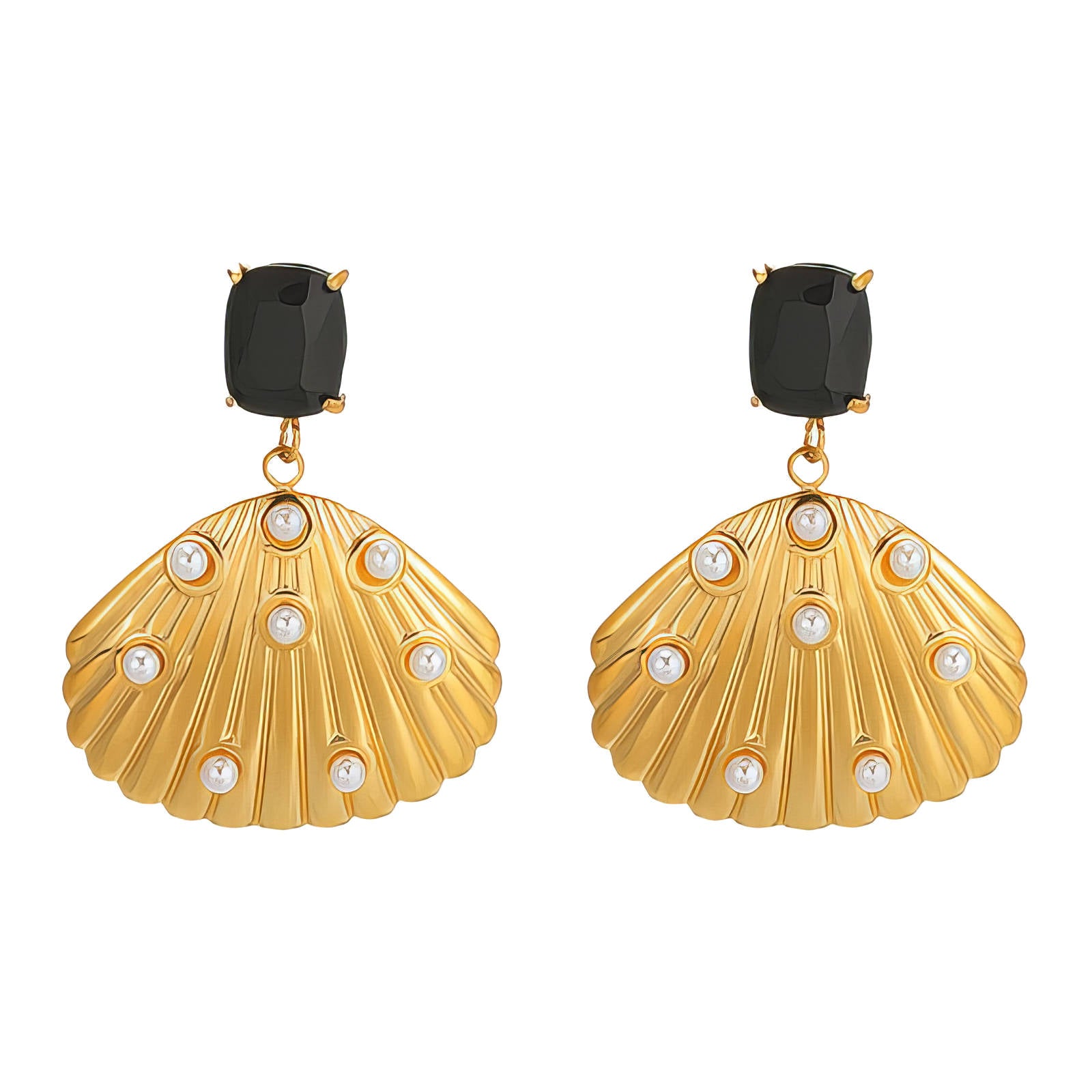 Moonlit Coast Earrings, 18K Gold Plated Steel
