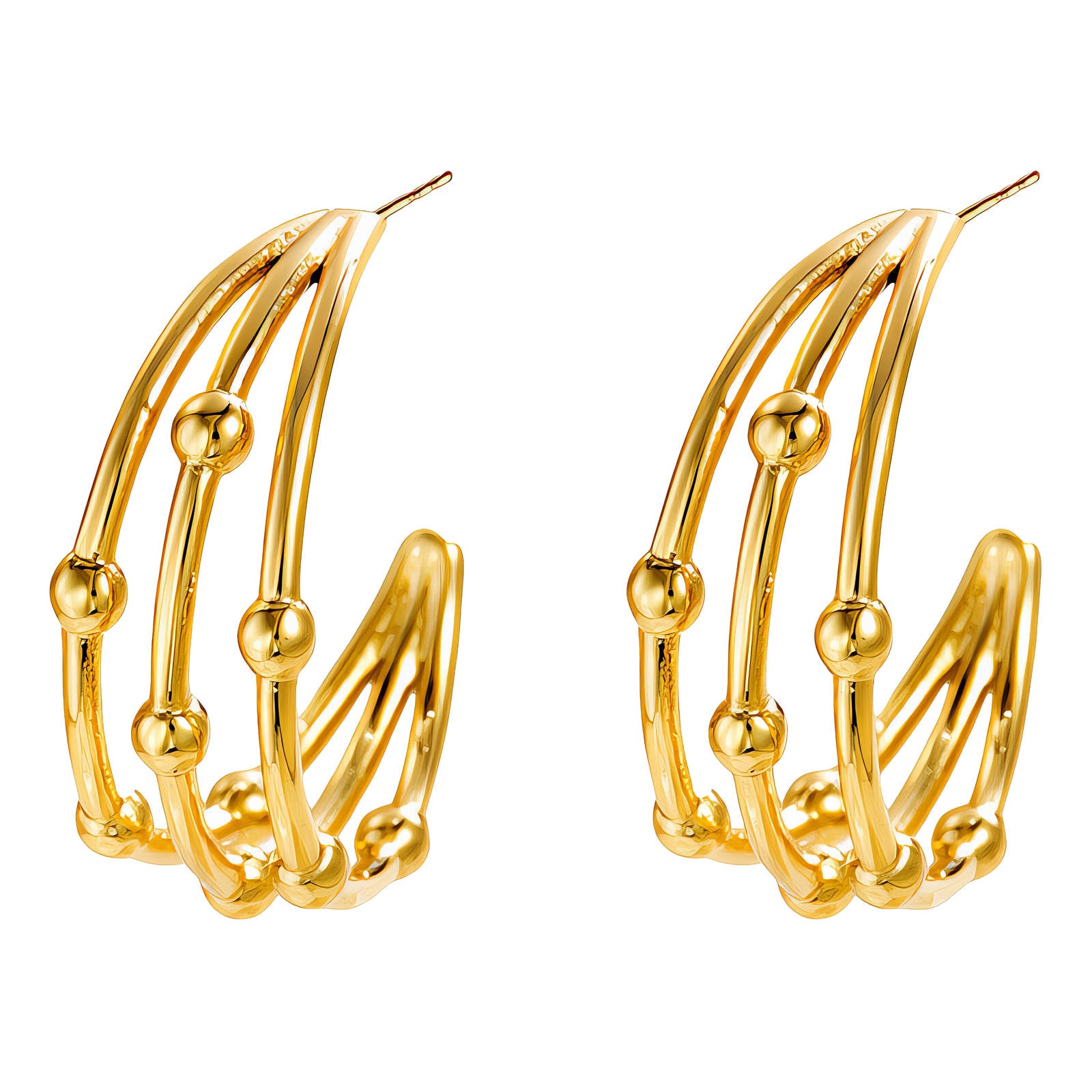 Beaded Lines Earrings, 18K Gold Plated Steel