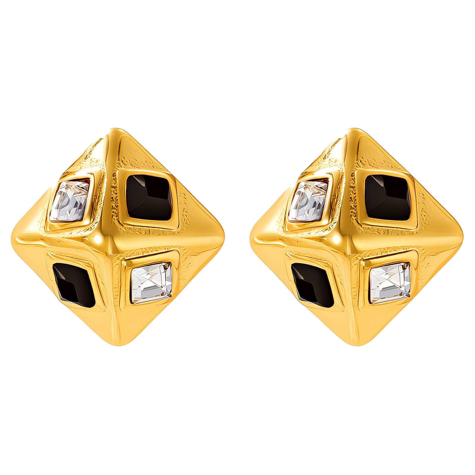 Hidden Cube Earrings, 18K Gold Plated Steel