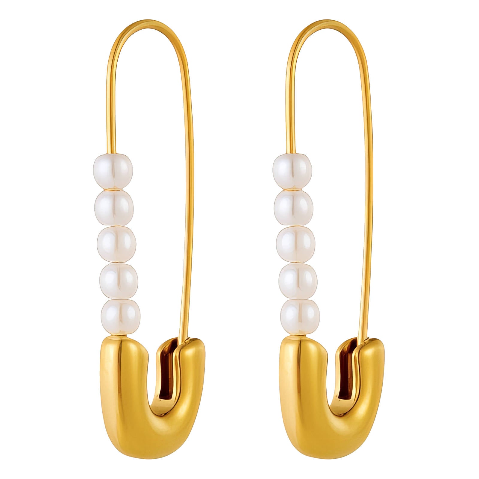 Safety Pearls Earrings, 18K Gold Plated Steel