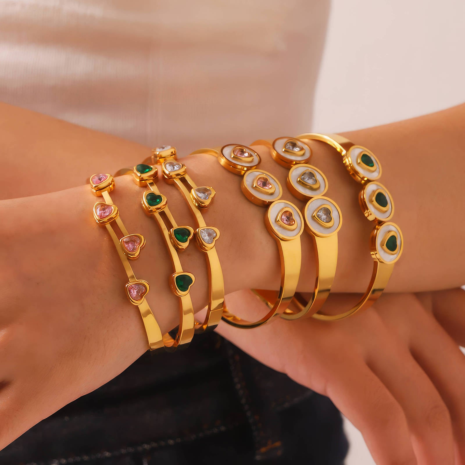 Emerald Love Bracelet, 18K Gold Plated Steel