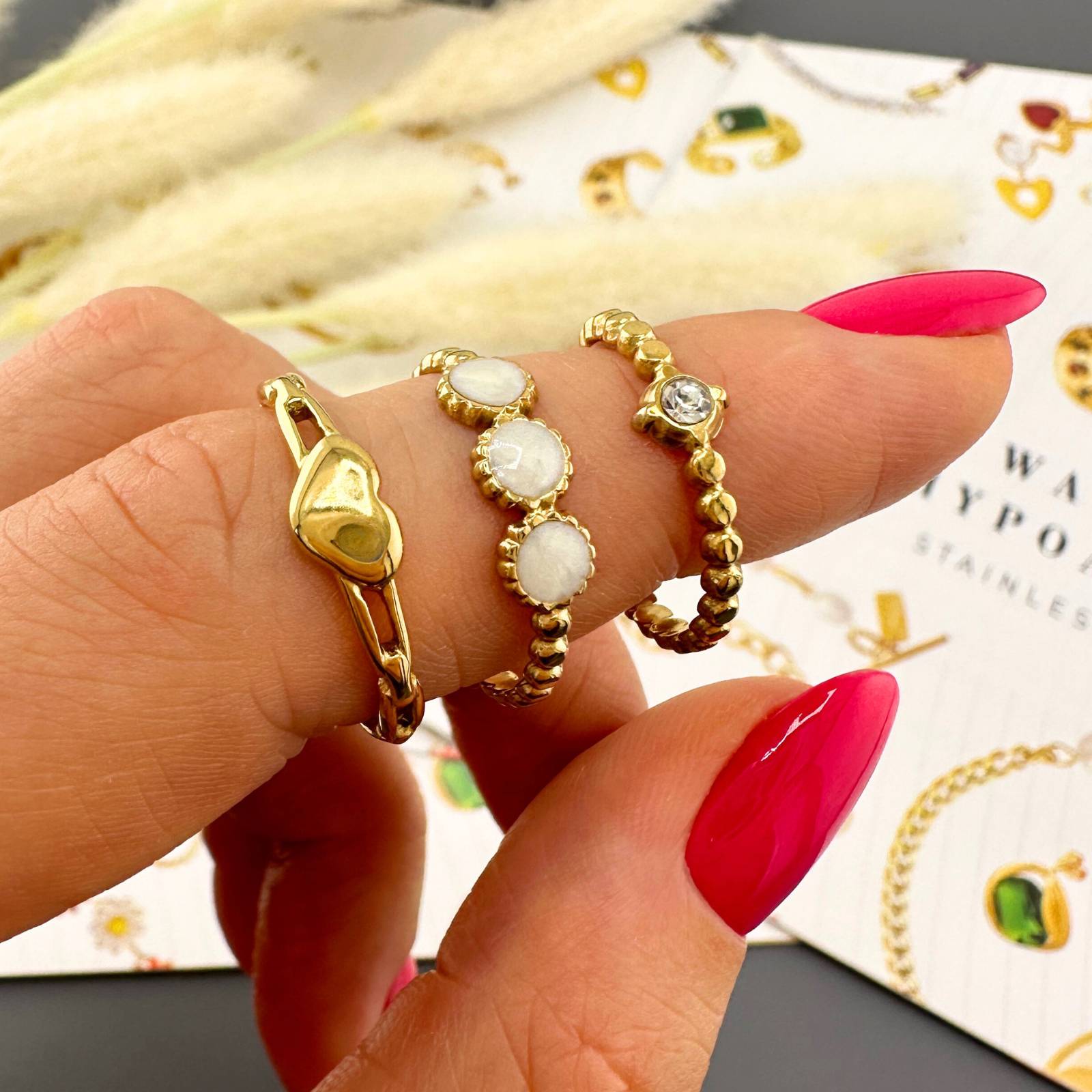 Linked Love Heart Ring, 18K Gold Plated Steel