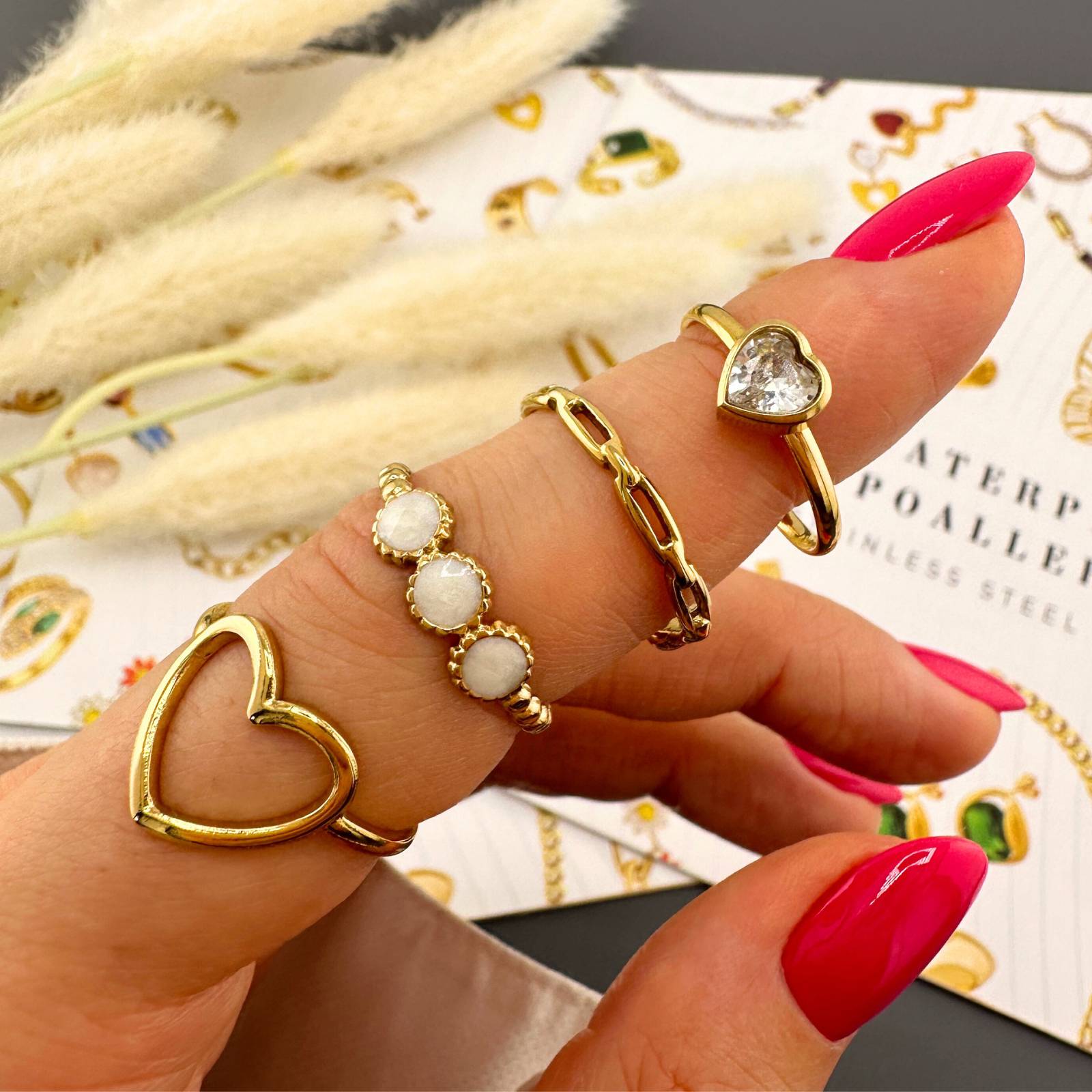 Linked Love Heart Ring, 18K Gold Plated Steel