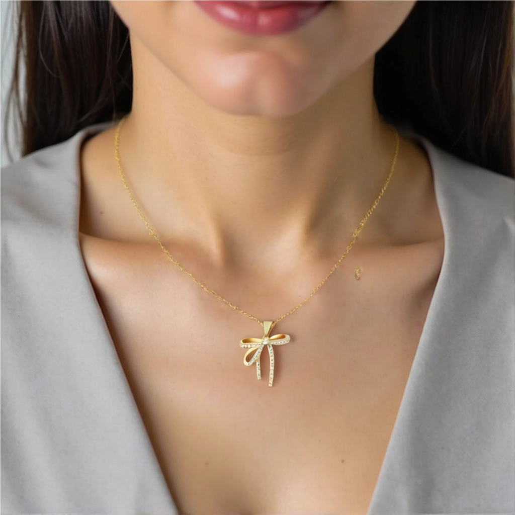 Twinkle Tie Necklace, 18K Gold Plated Steel