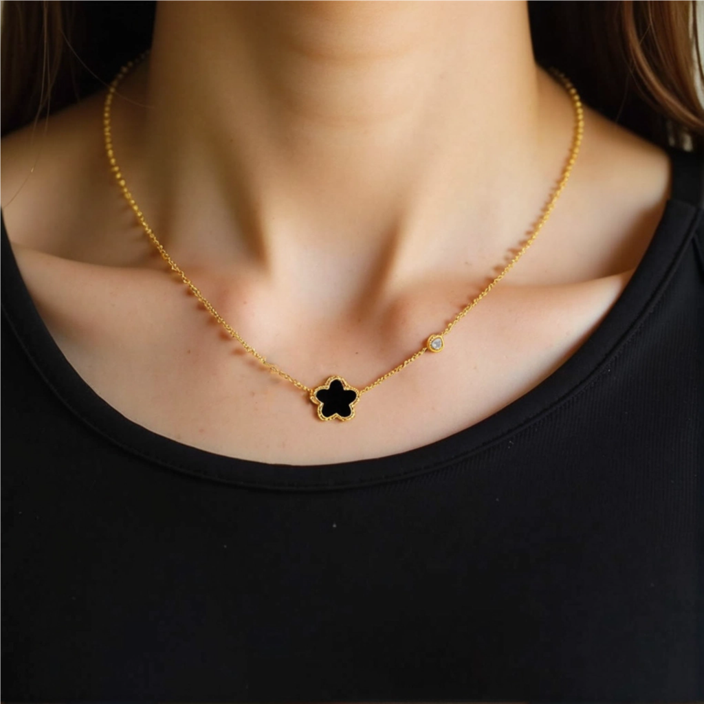 Noir Dazzled Belle Necklace, 18K Gold Plated Steel