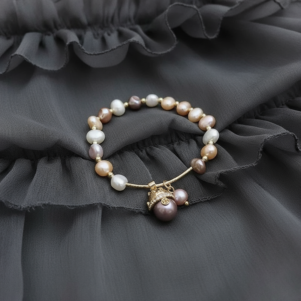Lucky Cat Purple Pearl Bracelet
