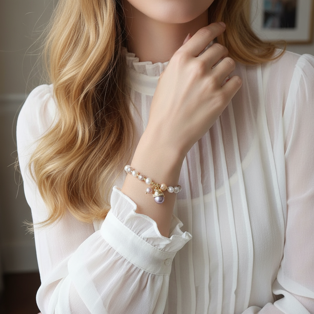 Lucky Cat Purple Pearl Bracelet